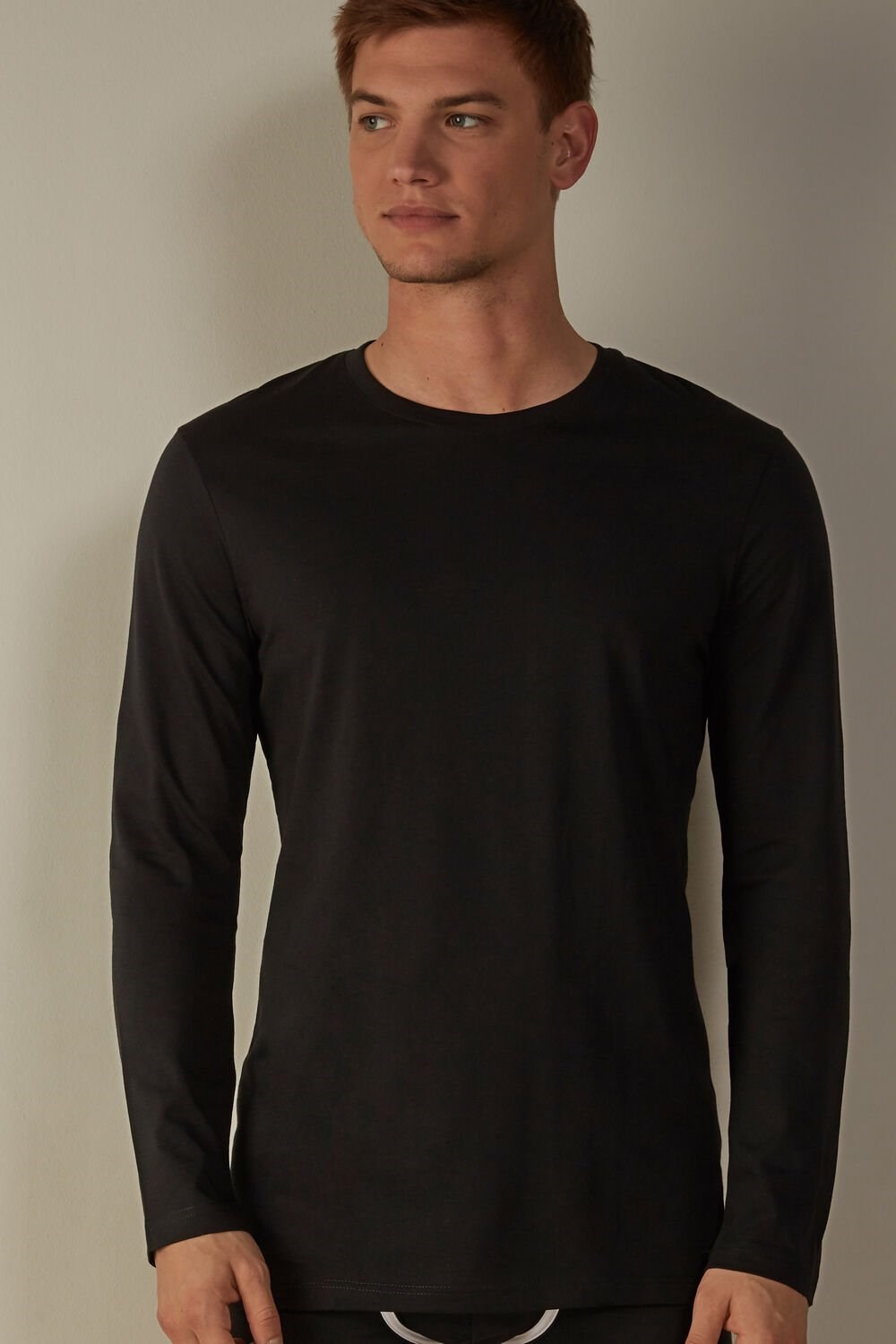 Black - 019 - Black Intimissimi Long-Sleeve Supima® Cotton Top | GFSZE5803