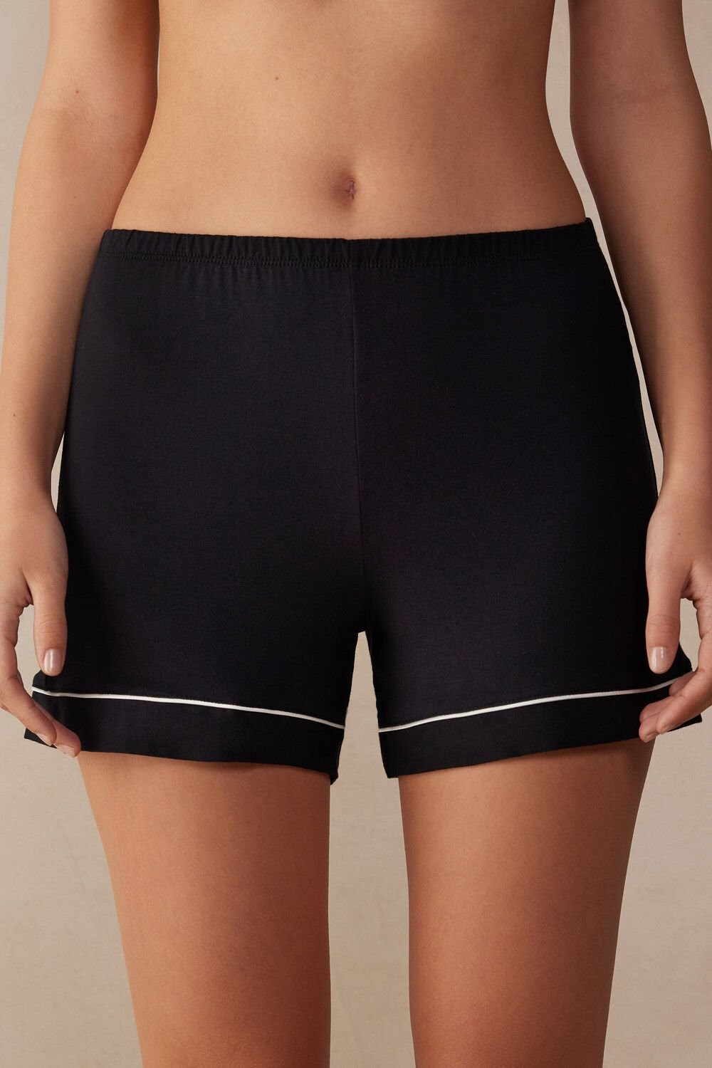 Black - 019 - Black Intimissimi Modal Shorts with Contrast Trim | ISPNZ1953