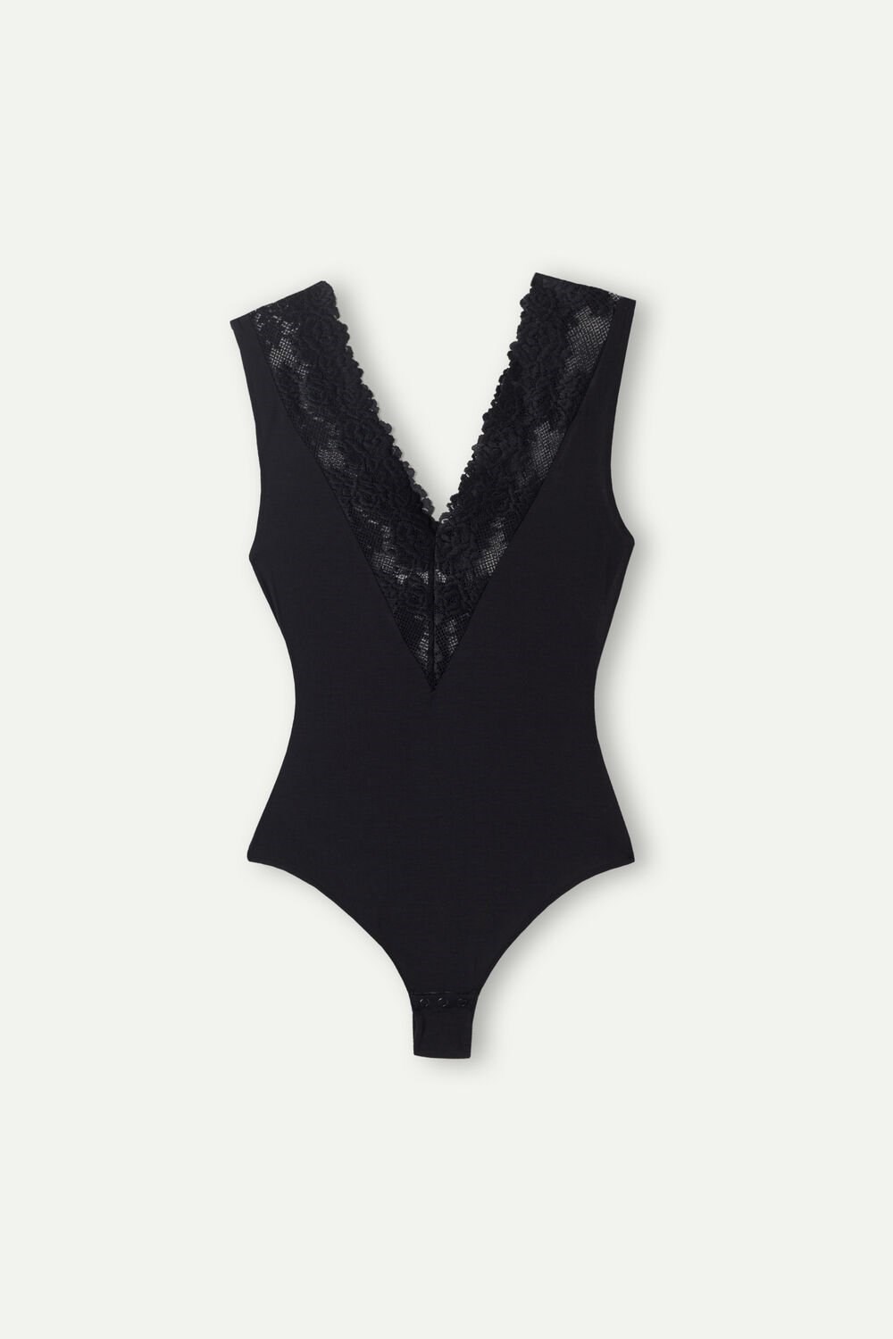 Black - 019 - Black Intimissimi Pretty Flowers V-neck Bodysuit | YRVFL8641