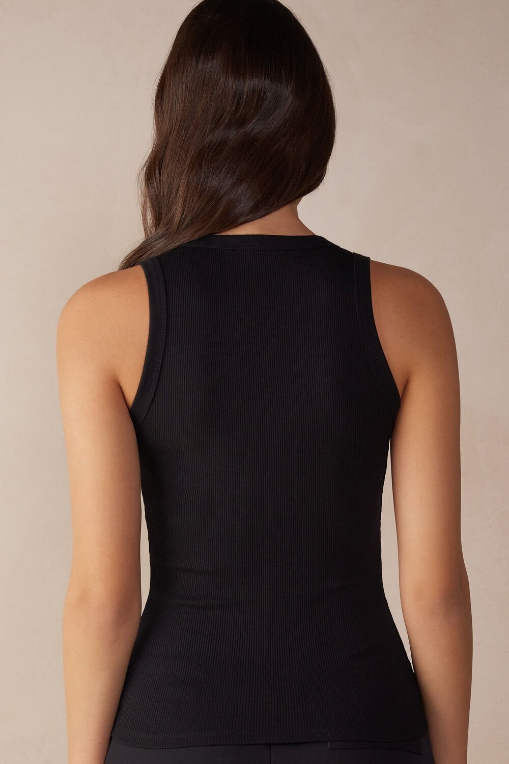 Black - 019 - Black Intimissimi Ribbed Tank Top in Supima® Cotton | AOGCR8462