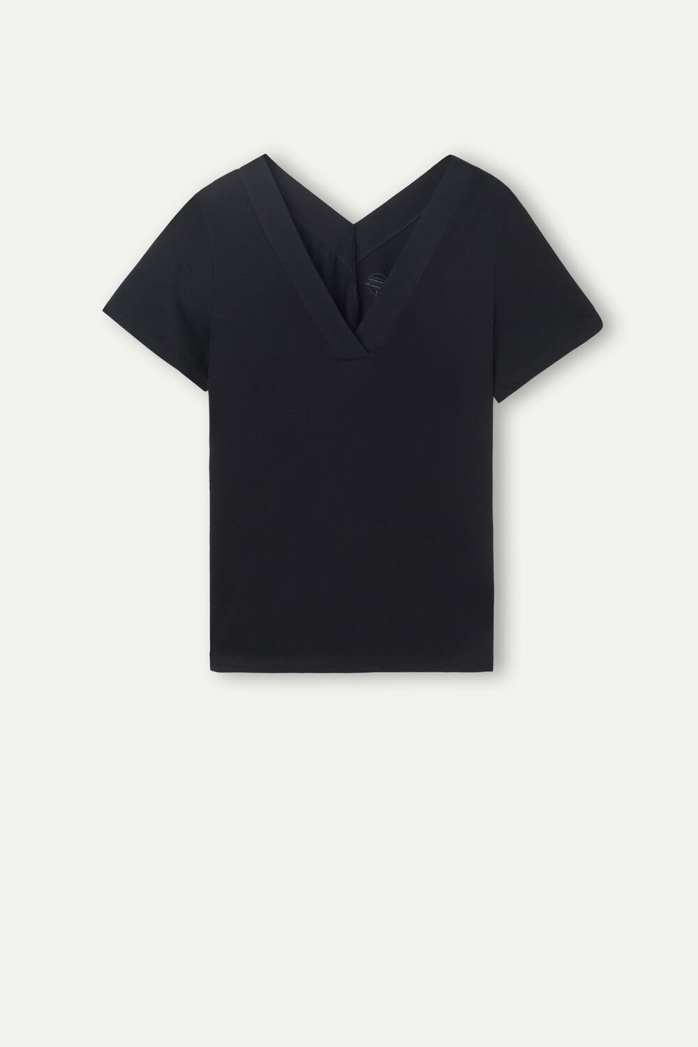 Black - 019 - Black Intimissimi Short Sleeve V-neck Top in Supima® Ultrafresh Cotton | AZPBR1976