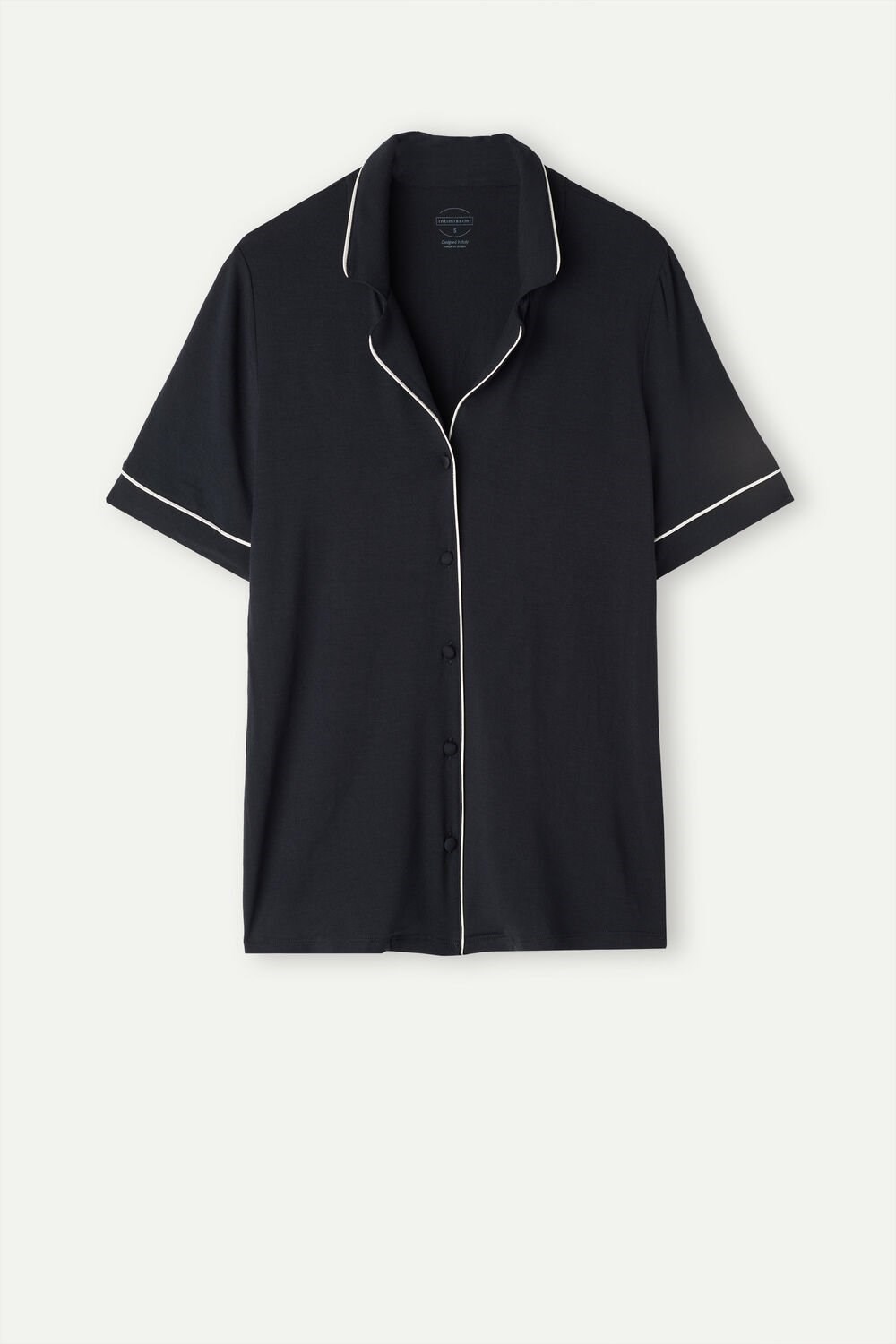 Black - 019 - Black Intimissimi Short Sleeve Button Up Shirt in Modal | OPJQF6905