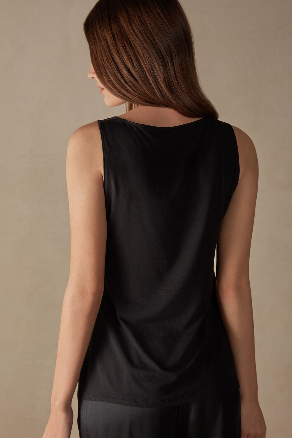 Black - 019 - Black Intimissimi Silk and Modal Tank Top | TAKSW9627