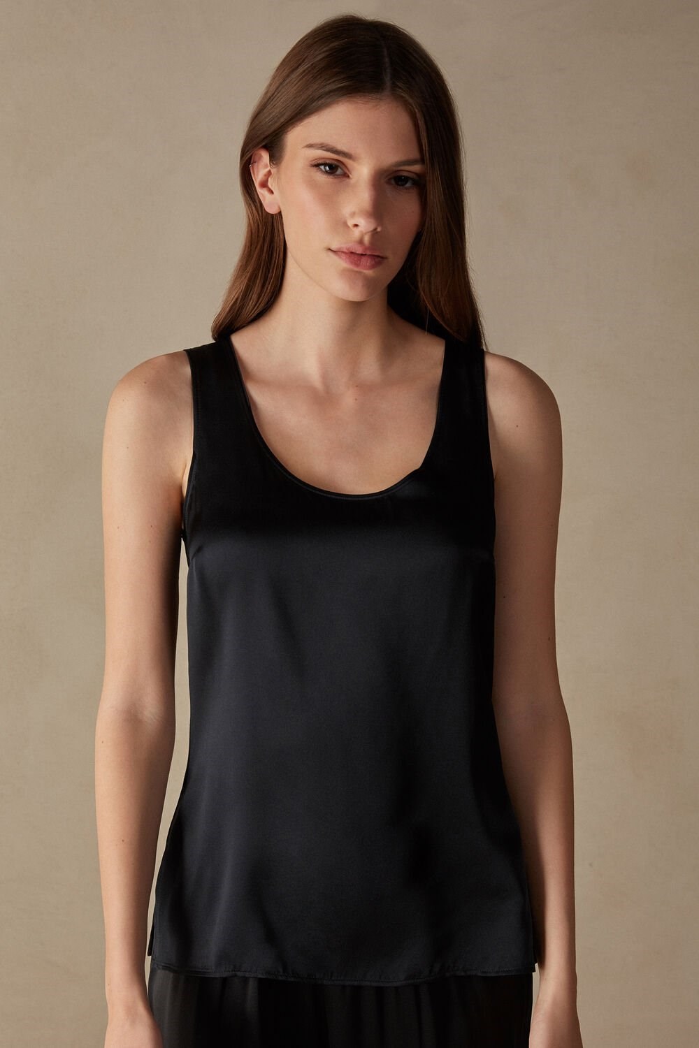 Black - 019 - Black Intimissimi Silk and Modal Tank Top | TAKSW9627