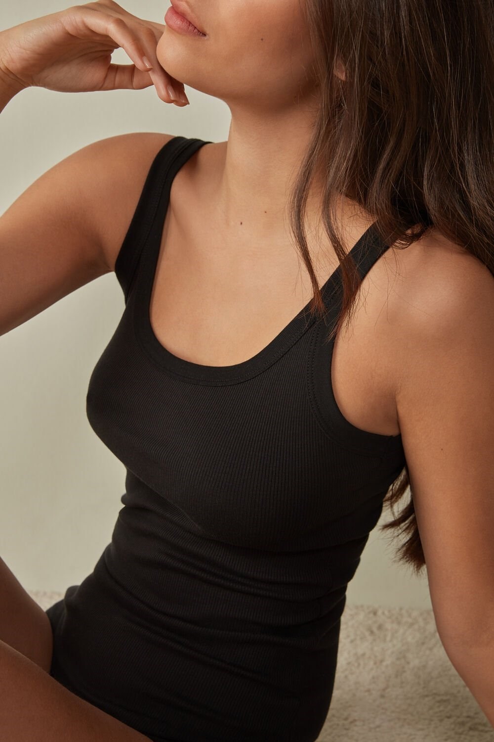 Black - 019 - Black Intimissimi Tank Top in Supima® Cotton | ROELY3120