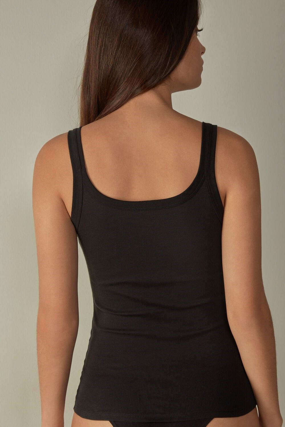 Black - 019 - Black Intimissimi Tank Top in Supima® Cotton | ROELY3120