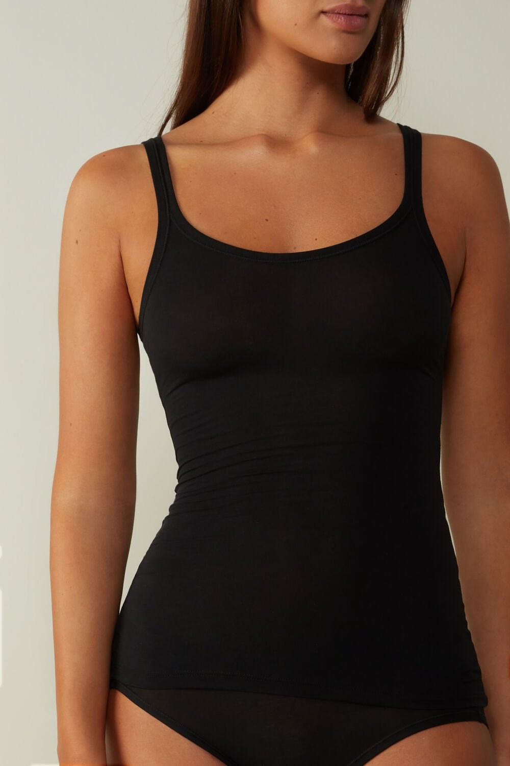 Black - 019 - Black Intimissimi Ultralight Supima® Cotton Top | SGPDB0612