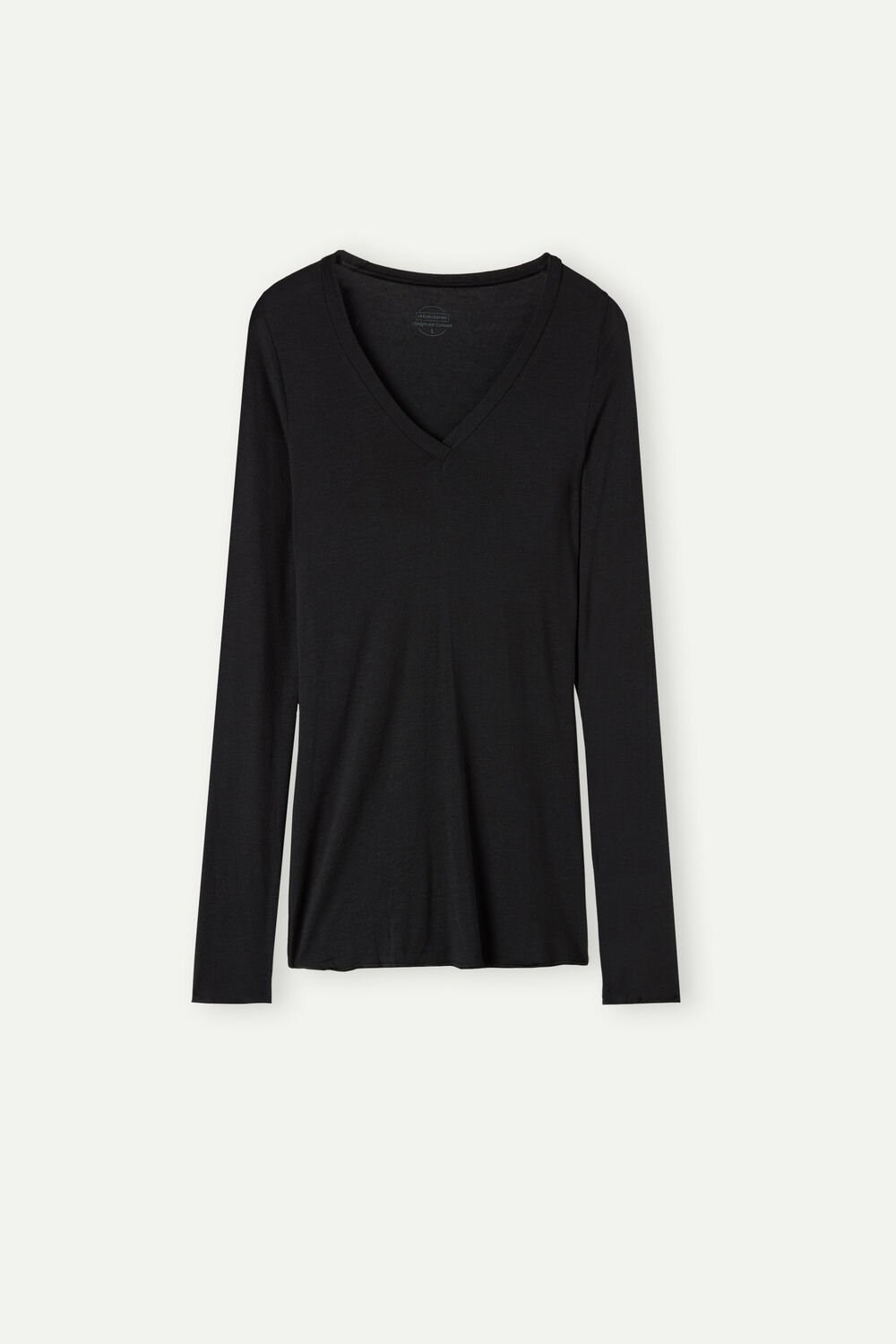 Black - 019 - Black Intimissimi V-neck top in Modal Ultralight with Cashmere | DACVT4501