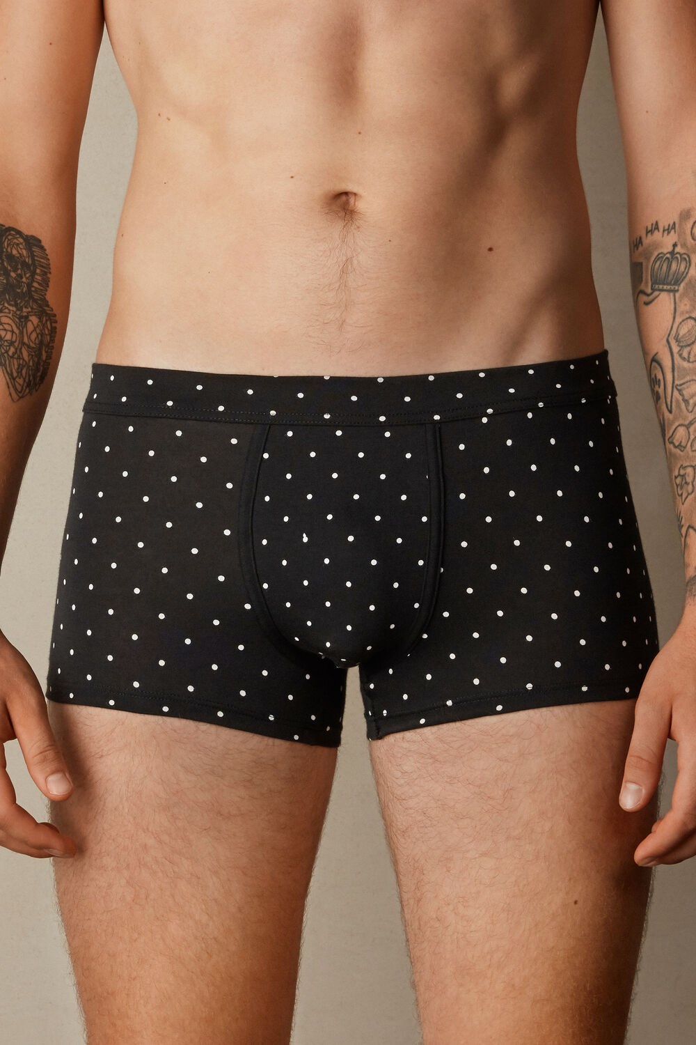 Black - 062j - Black Dot Print Intimissimi Dotted Boxers in Stretch Supima® Cotton | DUHET4780