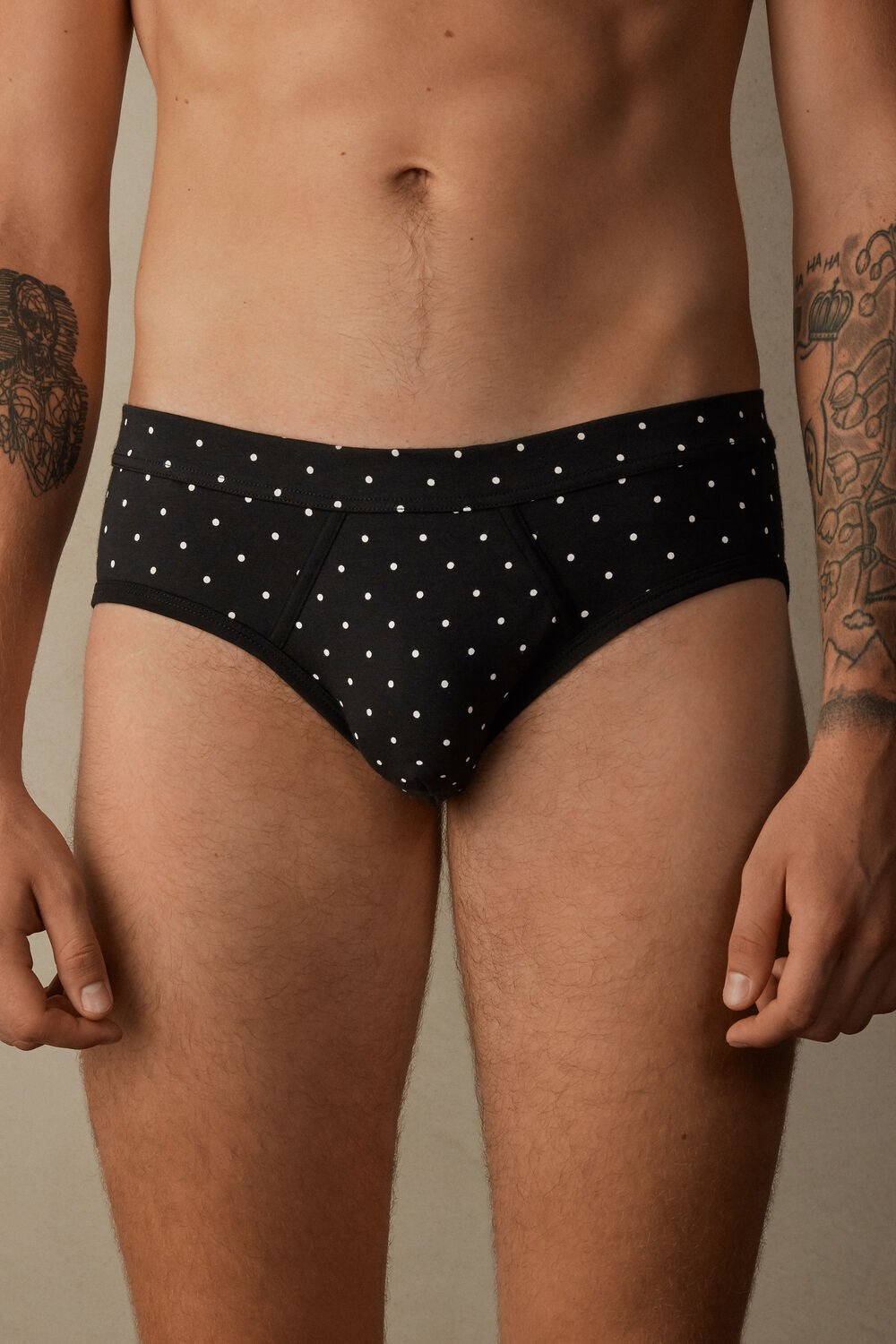 Black - 062j - Black Dot Print Intimissimi Dotted Briefs in Stretch Supima® Cotton | USDJK7653