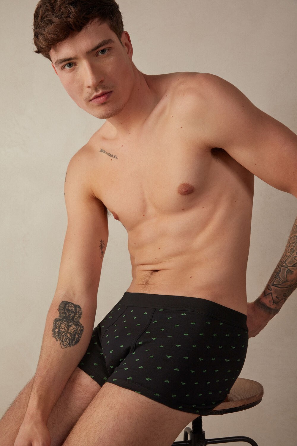 Black - 194j - Black Airmail Print Intimissimi Paper Plane Boxers in Stretch Supima® Cotton | IXHJO8126