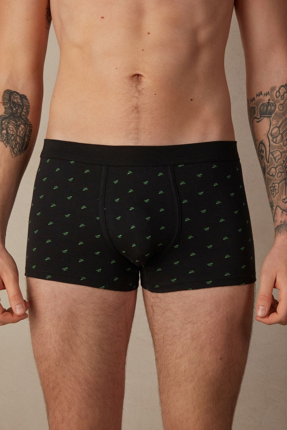 Black - 194j - Black Airmail Print Intimissimi Paper Plane Boxers in Stretch Supima® Cotton | IXHJO8126