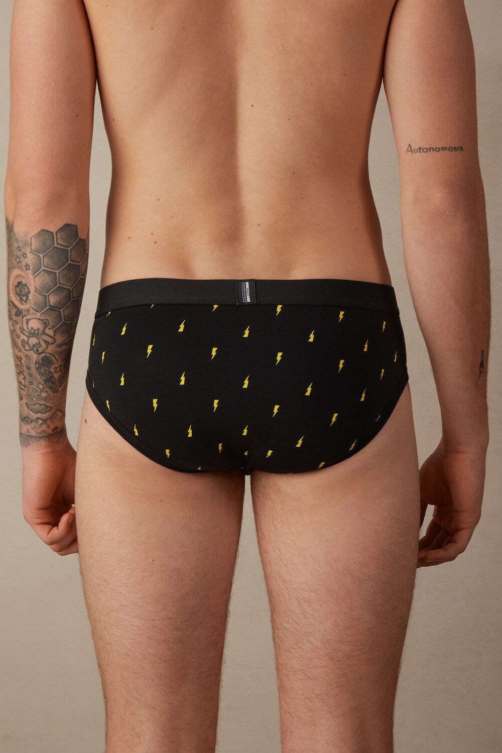 Black - 197j - Black Lightning Print Intimissimi Lightning Bolt Briefs in Stretch Supima® Cotton | DRWSK8016