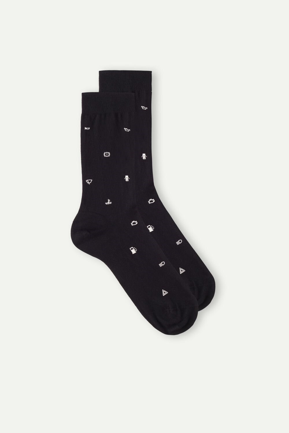 Black - 200j - Black Indicator Light Print Intimissimi Short Socks in Patterned Cotton | XCKDA2083