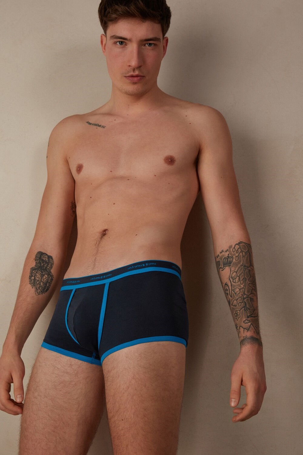 Black - 204j - Midnight Blue / Celestial Intimissimi Stretch Supima® Cotton Boxer Shorts with Logo Detail | DTNVE0456