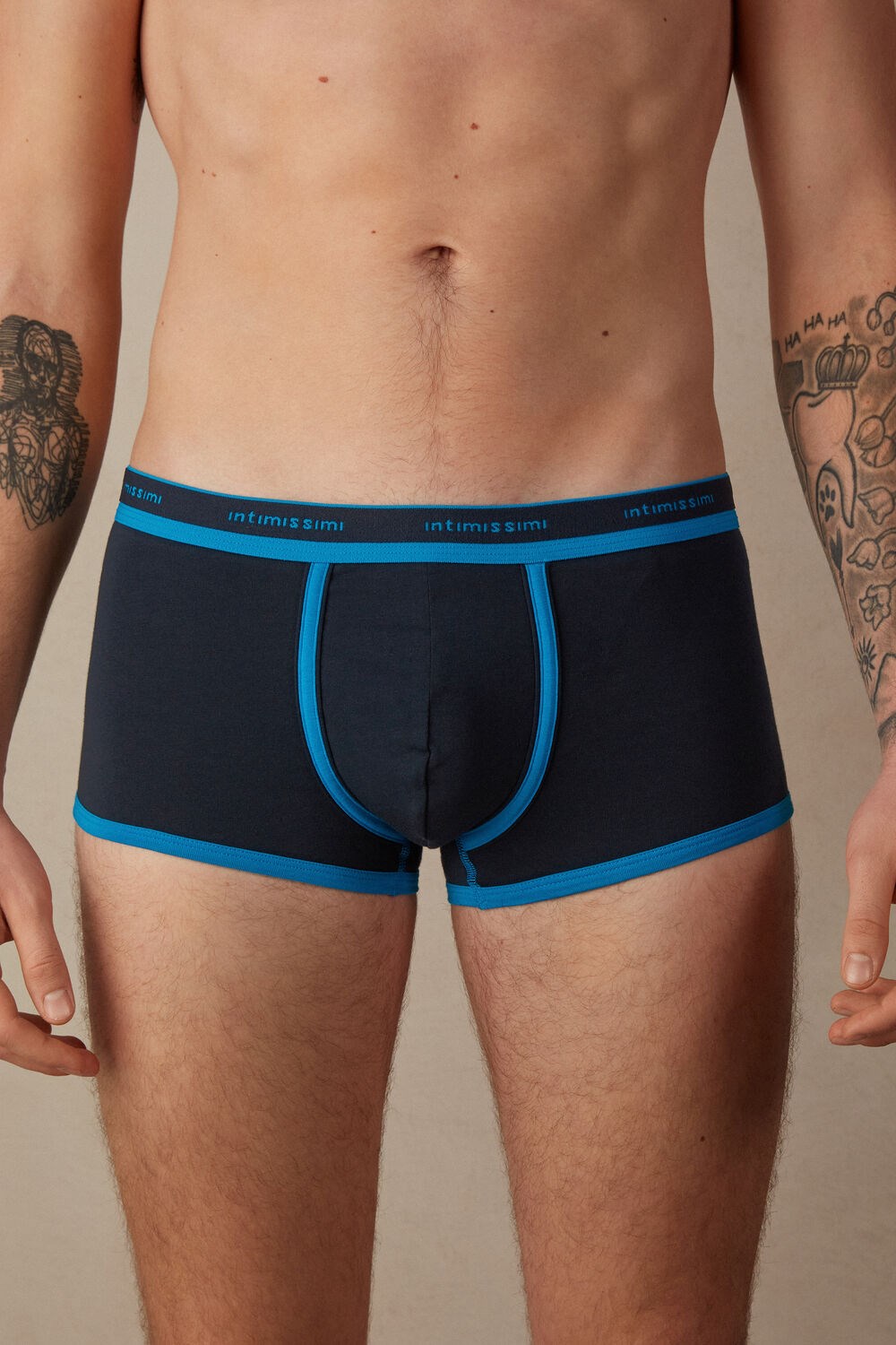 Black - 204j - Midnight Blue / Celestial Intimissimi Stretch Supima® Cotton Boxer Shorts with Logo Detail | DTNVE0456