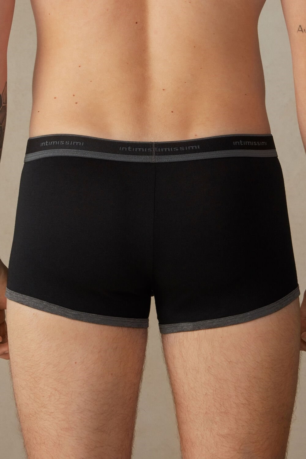 Black - 385i - Black / Graphite Blend Intimissimi Stretch Supima® Cotton Boxer Shorts with Logo Detail | SDWPV4890