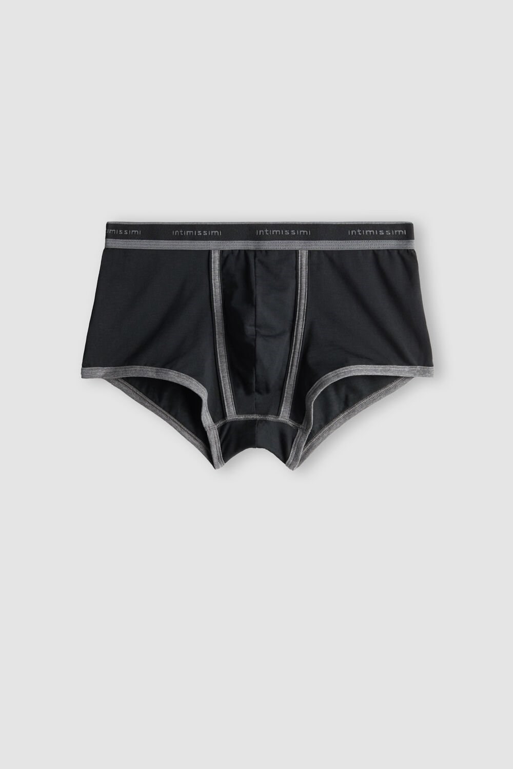 Black - 385i - Black / Graphite Blend Intimissimi Stretch Supima® Cotton Boxer Shorts with Logo Detail | SDWPV4890