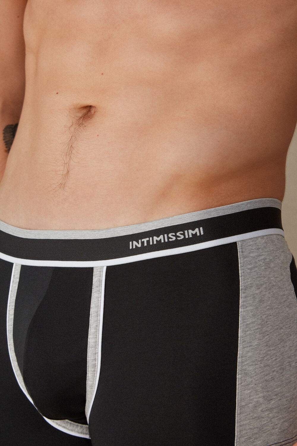 Black - 539i - Black / Light Grey Blend Intimissimi Two-tone Boxers in Stretch Supima® Cotton | DCZPN3829