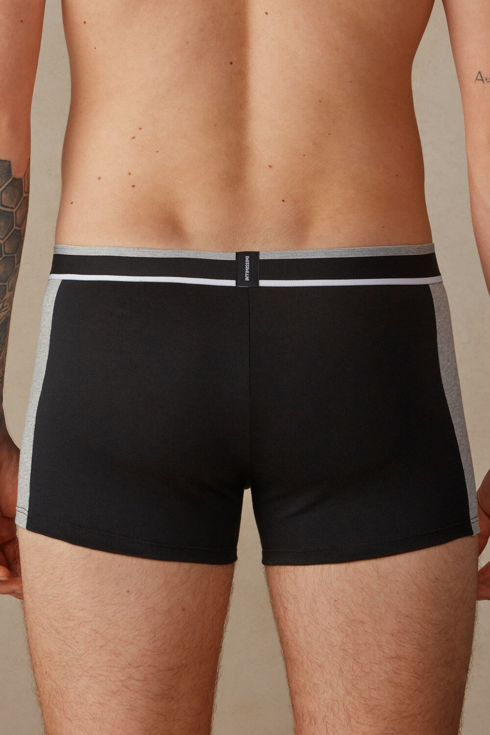 Black - 539i - Black / Light Grey Blend Intimissimi Two-tone Boxers in Stretch Supima® Cotton | DCZPN3829