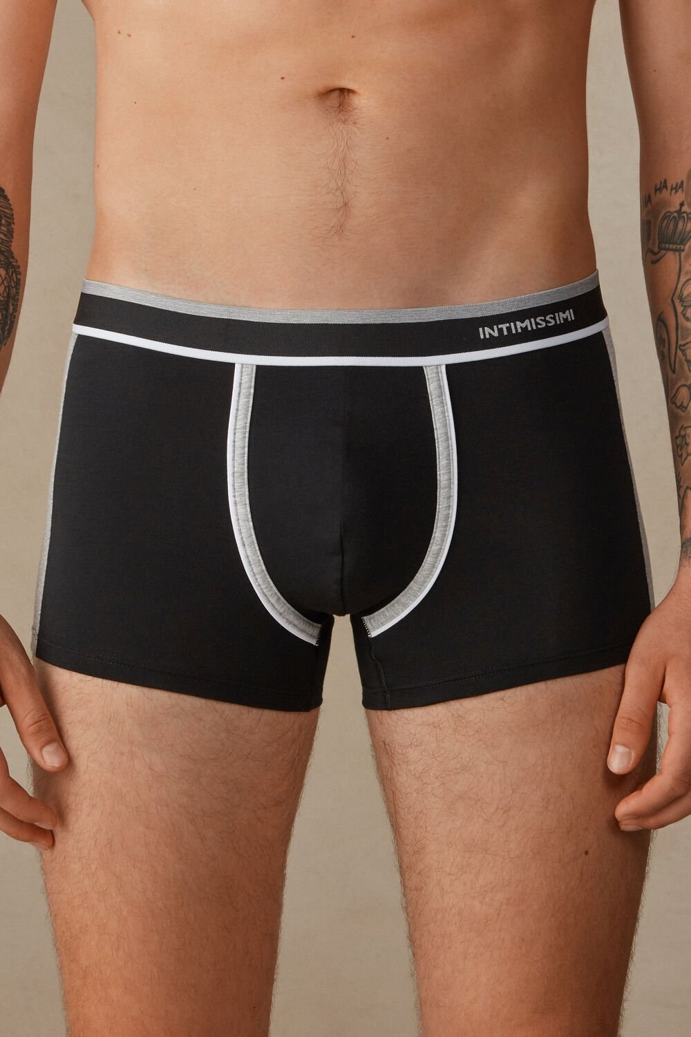 Black - 539i - Black / Light Grey Blend Intimissimi Two-tone Boxers in Stretch Supima® Cotton | DCZPN3829