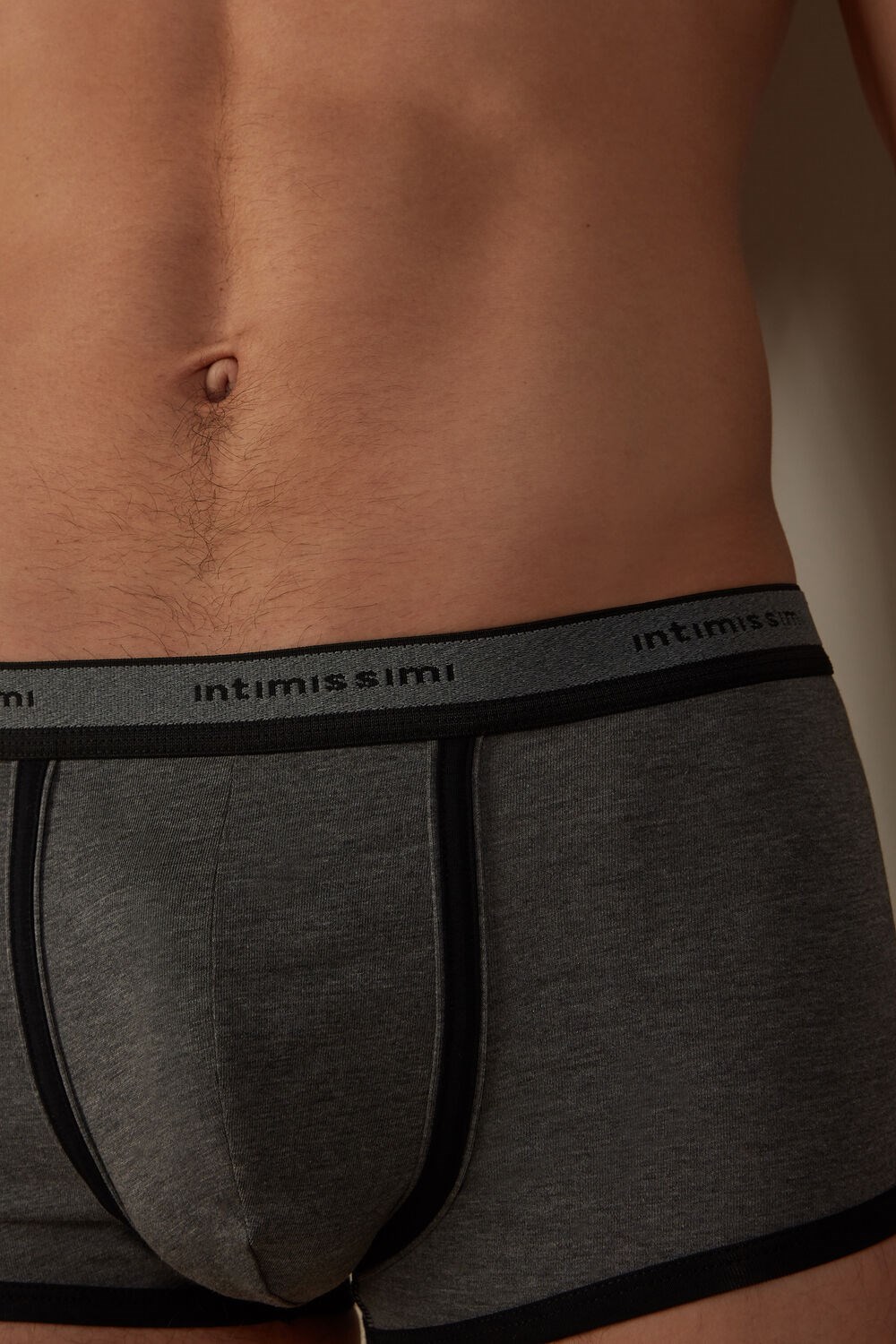 Black - 543i - Graphite Grey Blend / Black Intimissimi Stretch Supima® Cotton Boxer Shorts with Logo Detail | CLBRY1935