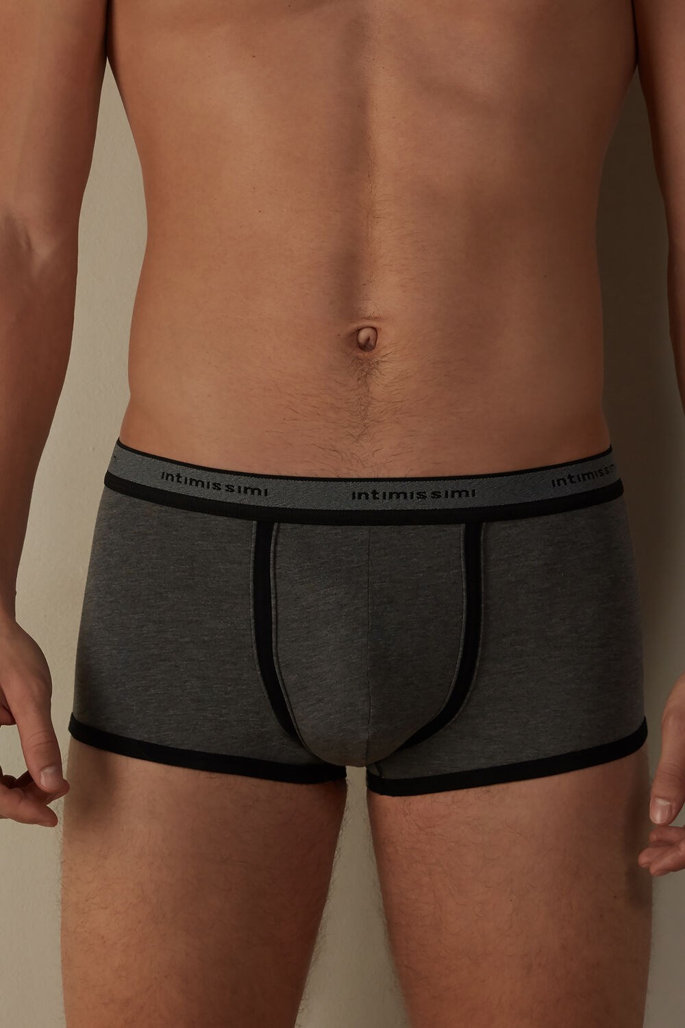 Black - 543i - Graphite Grey Blend / Black Intimissimi Stretch Supima® Cotton Boxer Shorts with Logo Detail | CLBRY1935