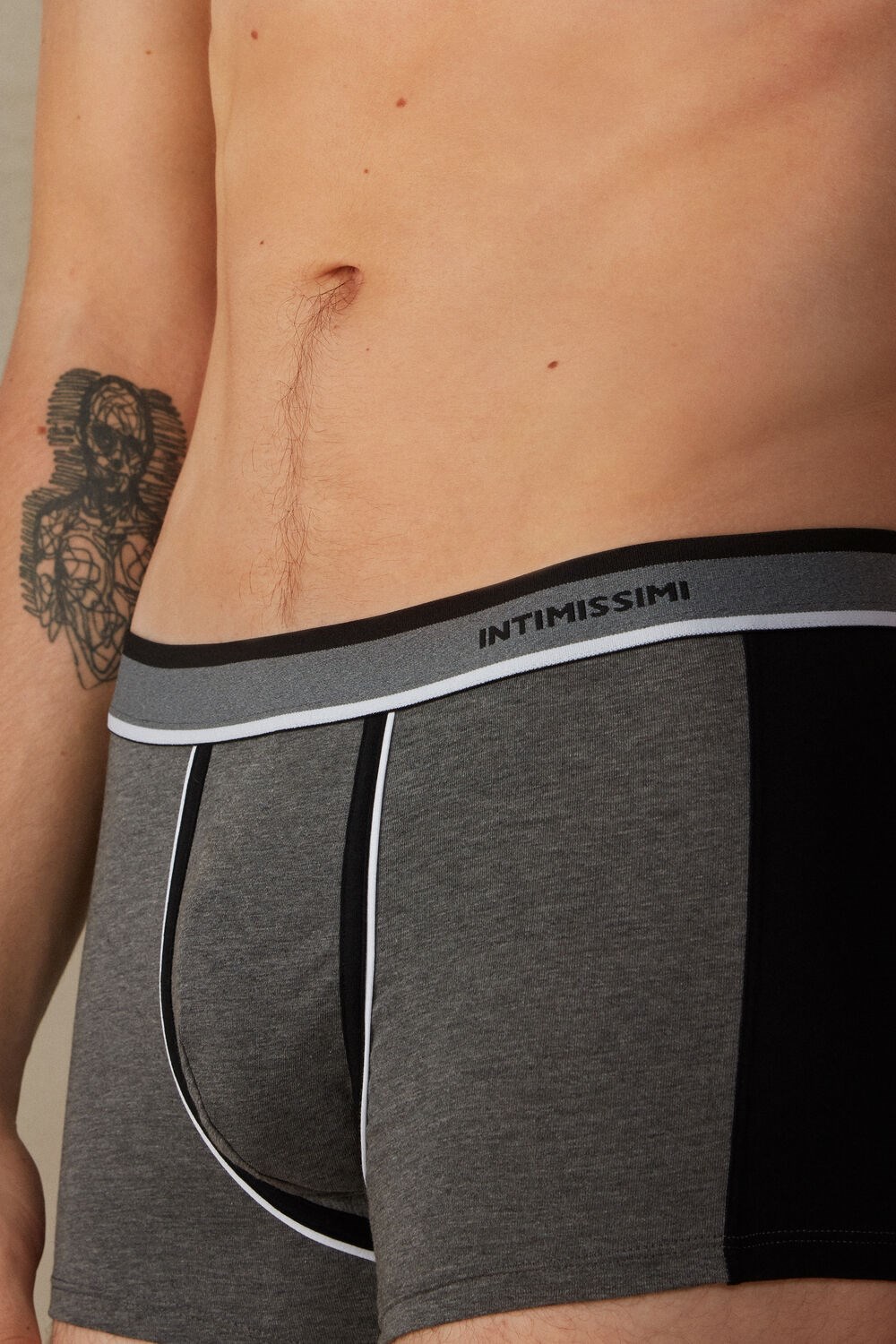 Black - 543i - Graphite Grey Blend / Black Intimissimi Two-tone Boxers in Stretch Supima® Cotton | PDZSR9763