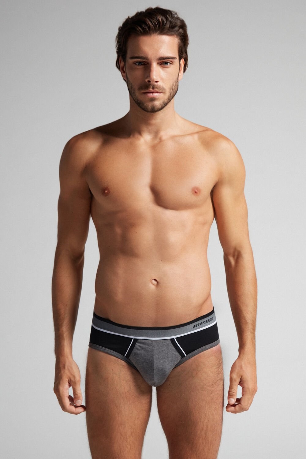 Black - 543i - Graphite Grey Blend / Black Intimissimi Two-Tone Stretch Supima® Cotton Briefs | VHBGA1603