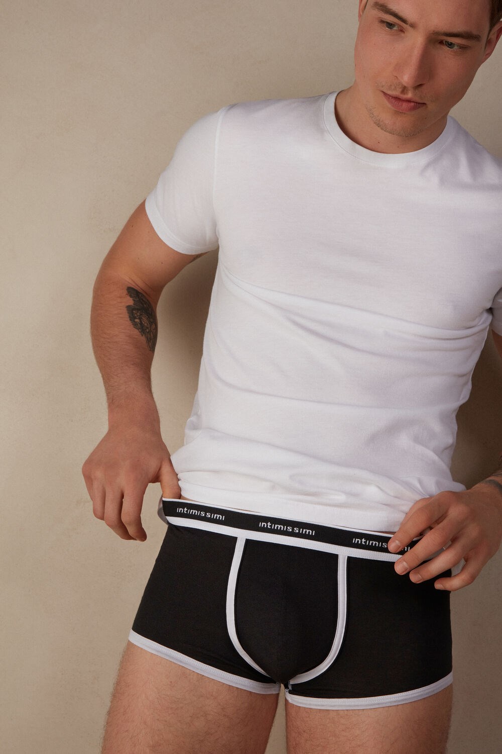 Black - 661i - Black / White Intimissimi Natural Fresh Supima® Cotton Boxers with Logo | YDMKL5280