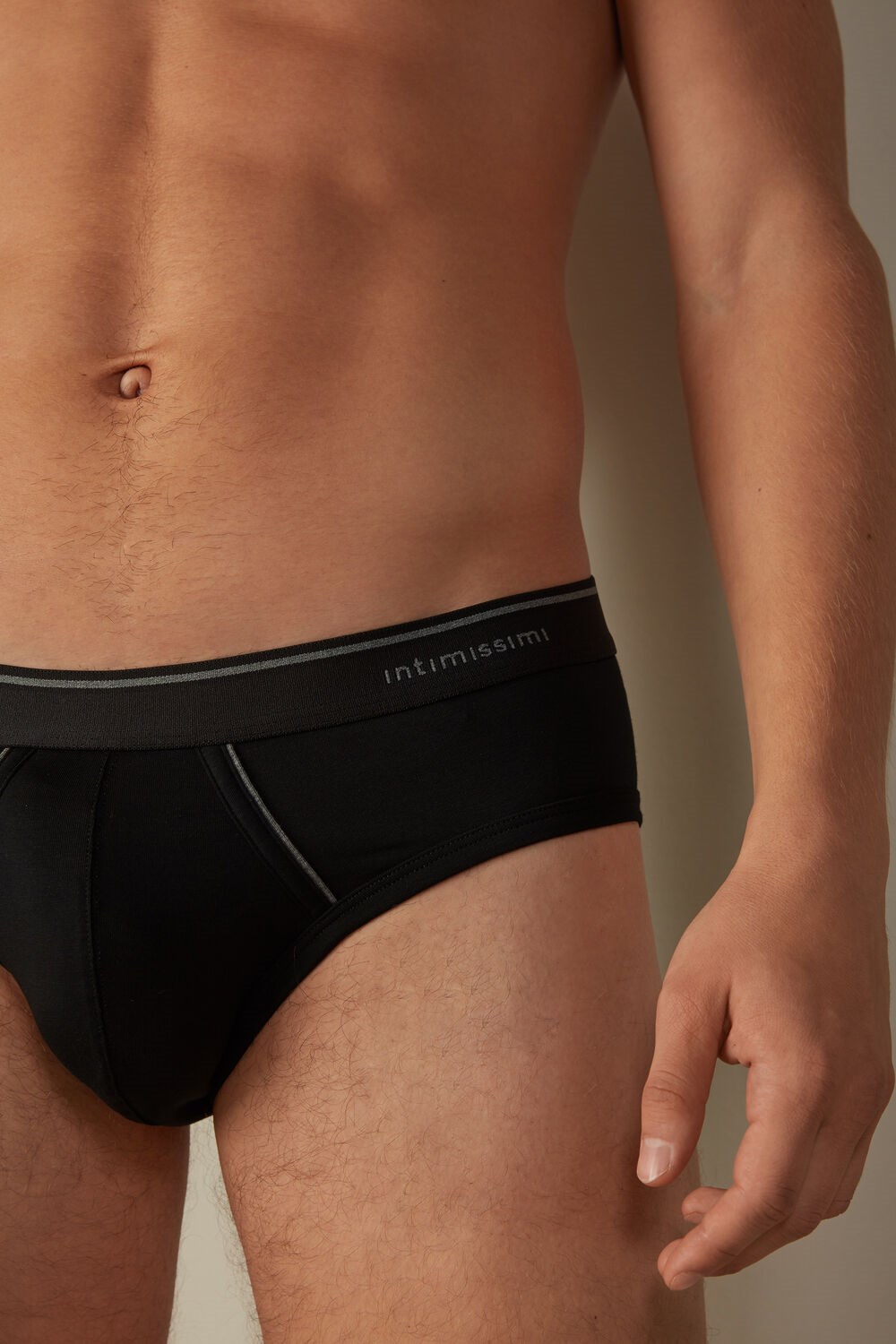 Black - 7007 - Black / Heathered Graphite Grey Intimissimi Supima Cotton Briefs with Visible Elastic | KJTOV9167