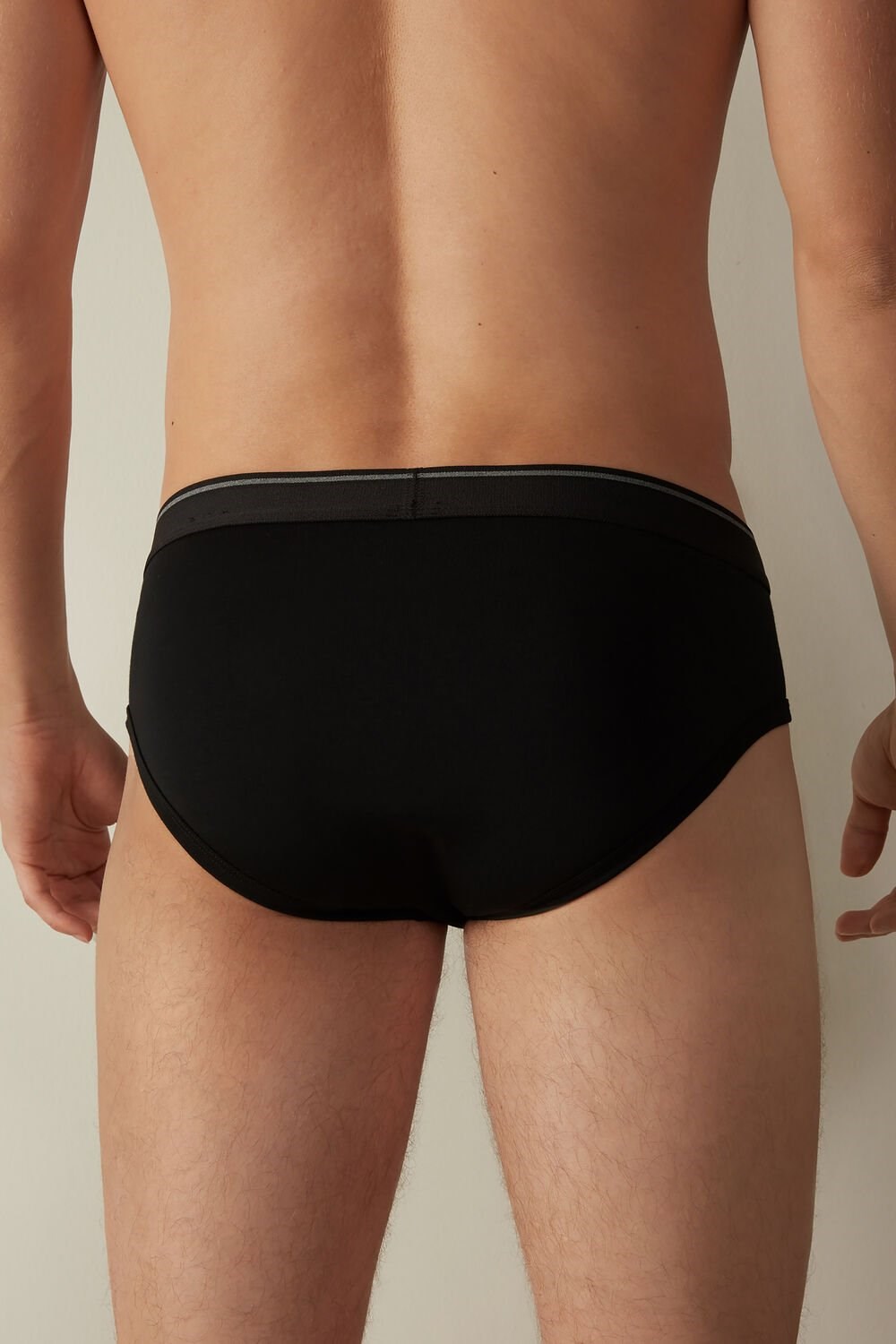 Black - 7007 - Black / Heathered Graphite Grey Intimissimi Supima Cotton Briefs with Visible Elastic | KJTOV9167