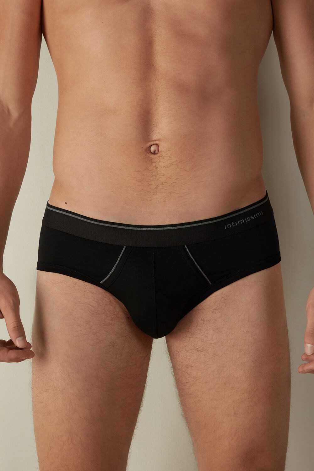 Black - 7007 - Black / Heathered Graphite Grey Intimissimi Supima Cotton Briefs with Visible Elastic | KJTOV9167