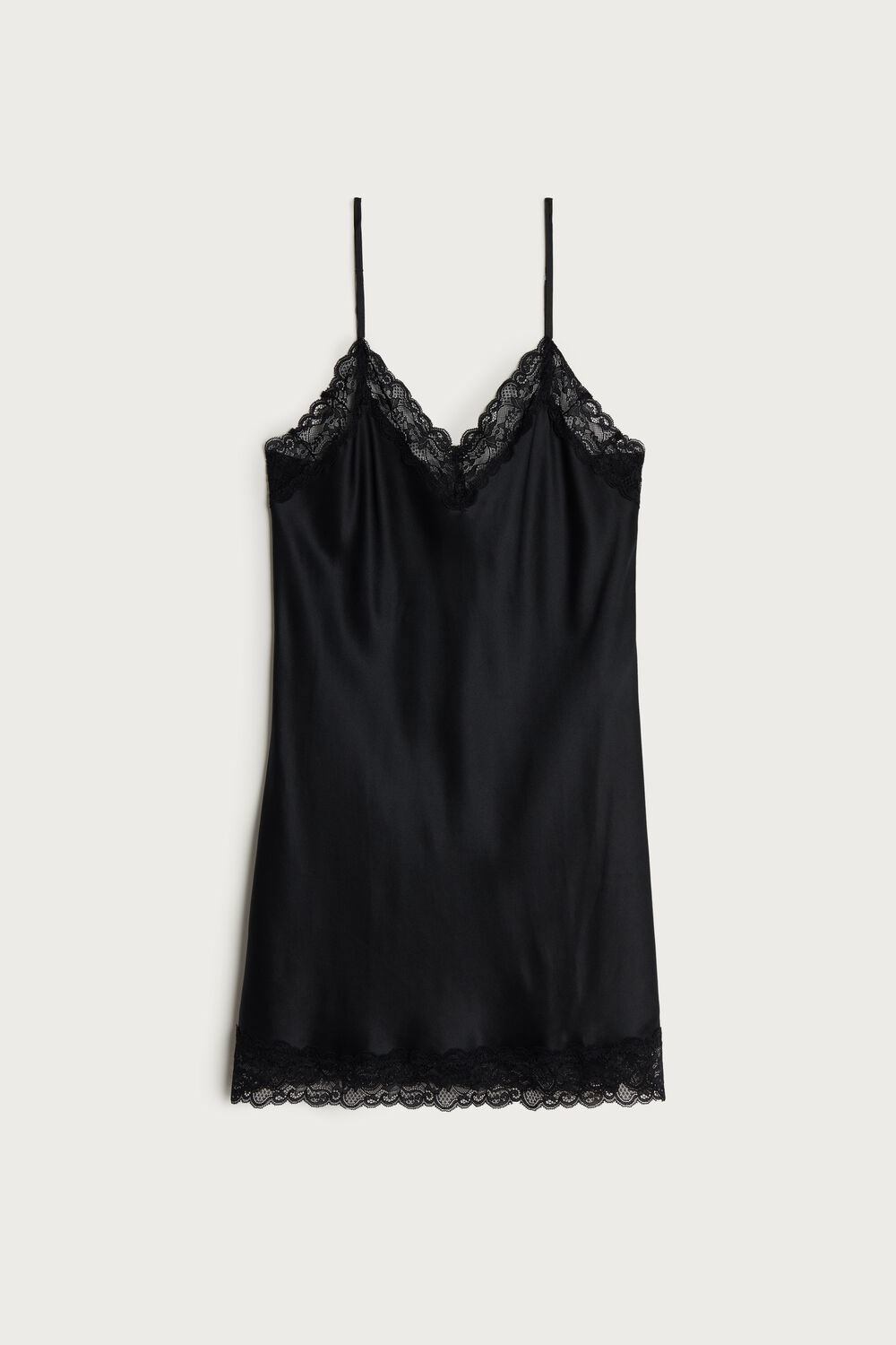 Black Intimissimi Silk Slip with Lace Insert Detail | SHRQA6012