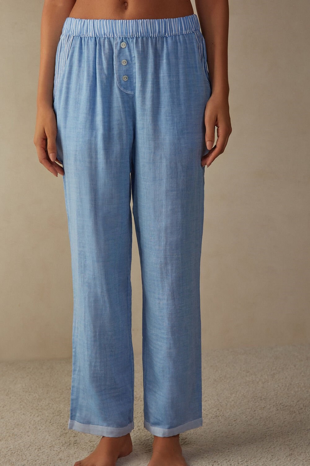 Blue - 006j - Light Blue Intimissimi Early in the Morning Cotton Cloth Pants | BQOIK1053