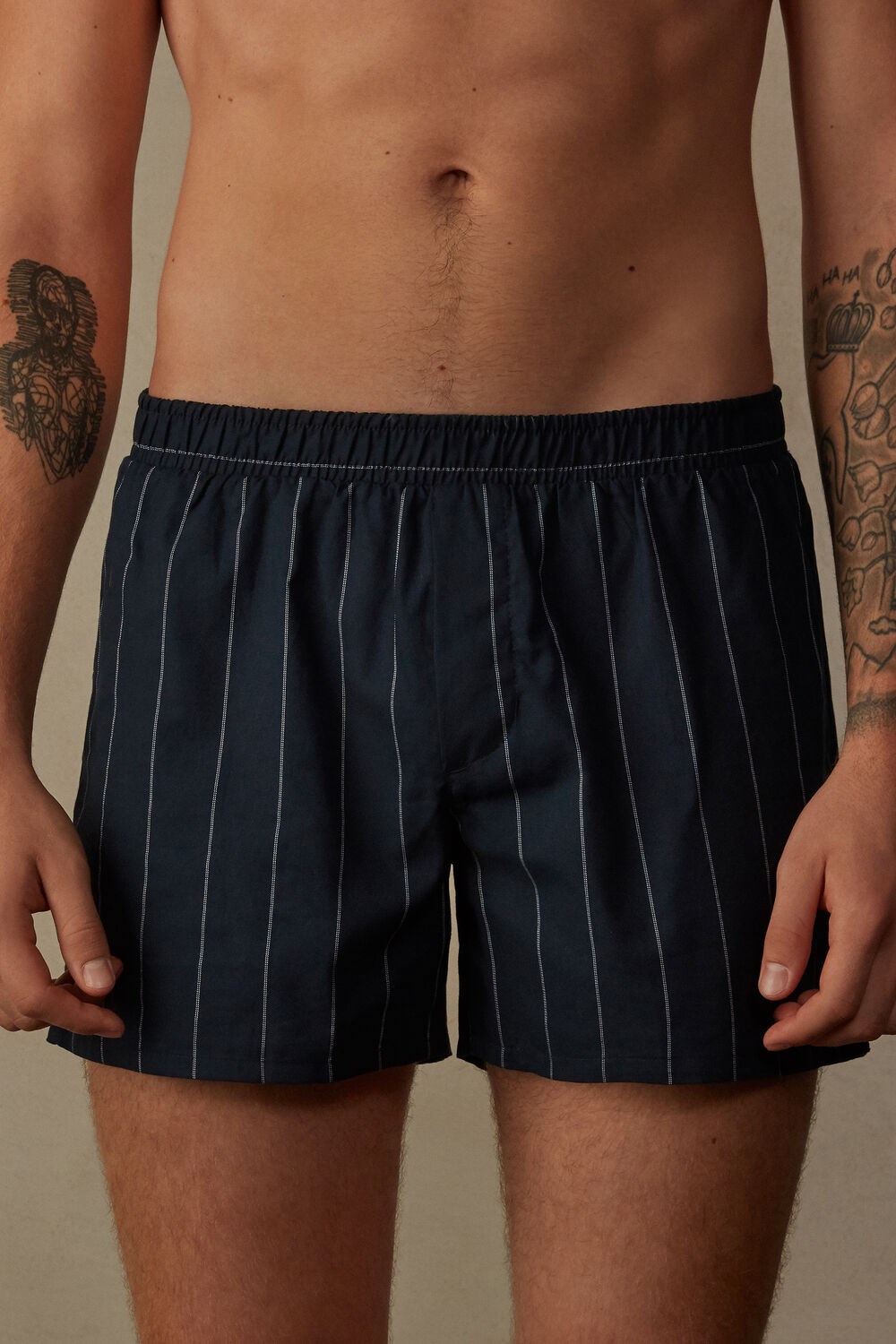 Blue - 046j - Pinstripe Blue Intimissimi Print Detailed Boxers | GMSDV0589