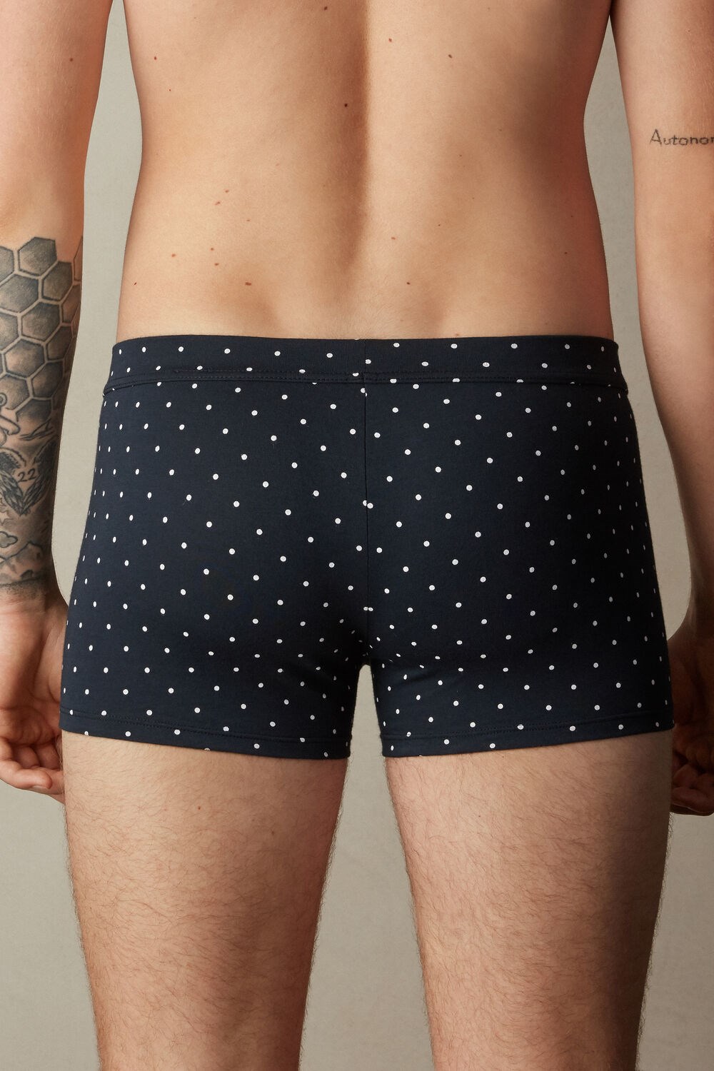 Blue - 049j - Midnight Blue Dot Print Intimissimi Dotted Boxers in Stretch Supima® Cotton | JVPYN4318