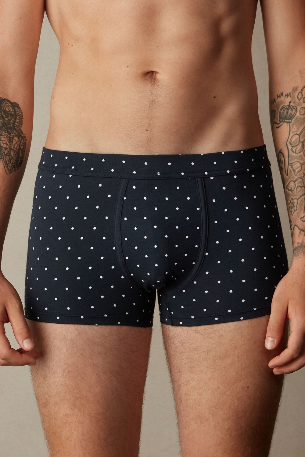 Blue - 049j - Midnight Blue Dot Print Intimissimi Dotted Boxers in Stretch Supima® Cotton | JVPYN4318