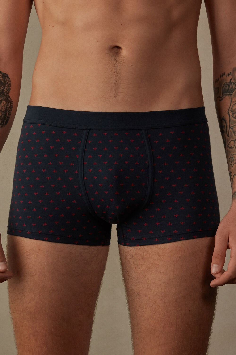 Blue - 067j - Night Blue Lily Print Intimissimi Lily Boxers in Stretch Supima® Cotton | DXQCY3657