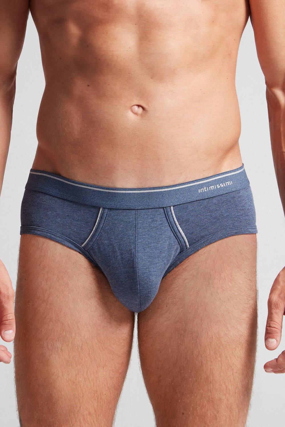 Blue - 081i - Denim Blue Blend / Light Grey Blend Intimissimi Supima Cotton Briefs with Visible Elastic | RTYFL5062