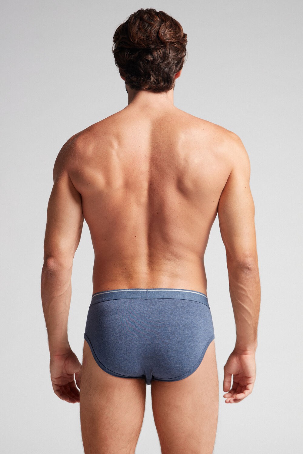 Blue - 081i - Denim Blue Blend / Light Grey Blend Intimissimi Supima Cotton Briefs with Visible Elastic | RTYFL5062