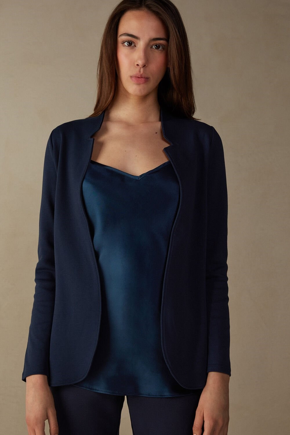 Blue - 1467 - Intense Blue Intimissimi Long-Sleeved Cotton Interlock Cardigan | CDAGJ3812