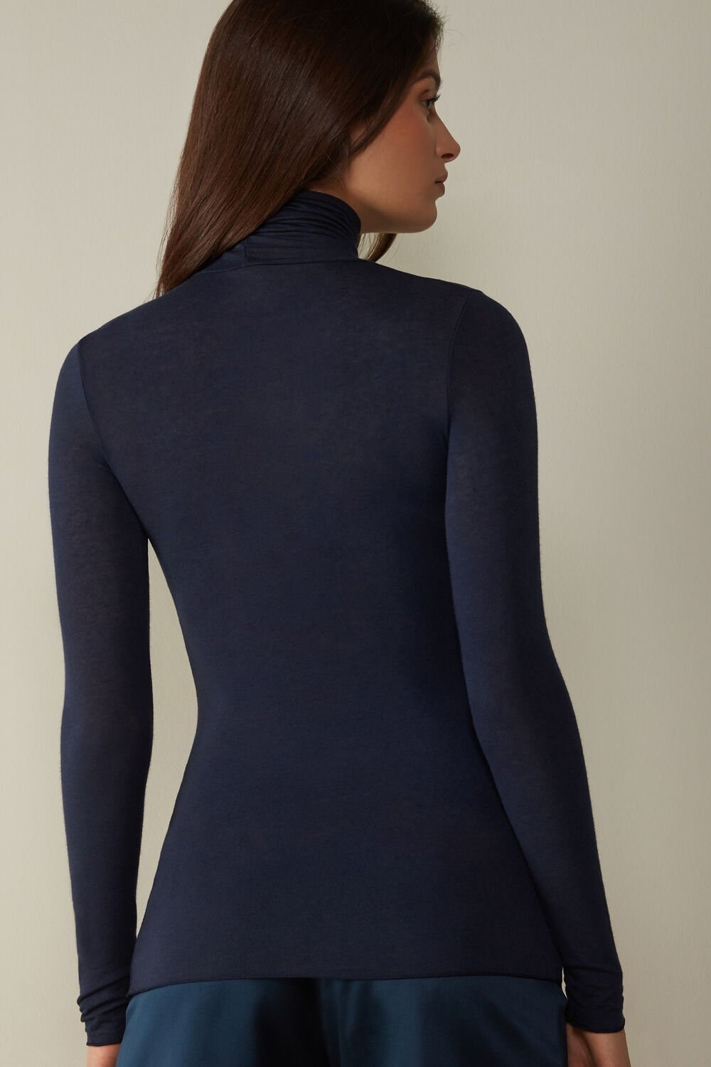 Blue - 1467 - Intense Blue Intimissimi Modal Cashmere Ultralight High-Neck Top | QPZUN3592