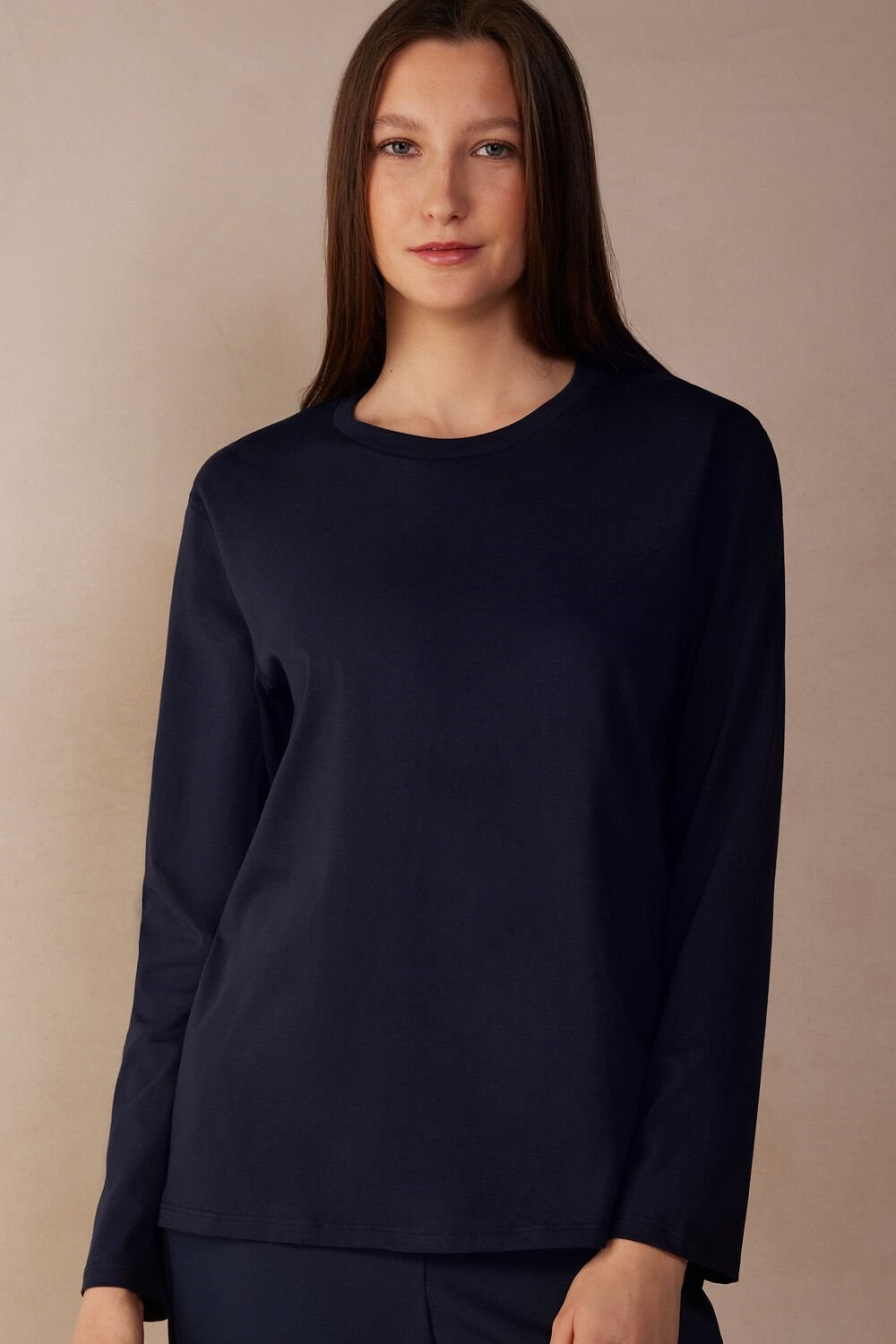 Blue - 1467 - Intense Blue Intimissimi Oversized Long Sleeve Top in Supima® Cotton | TVCAF7952