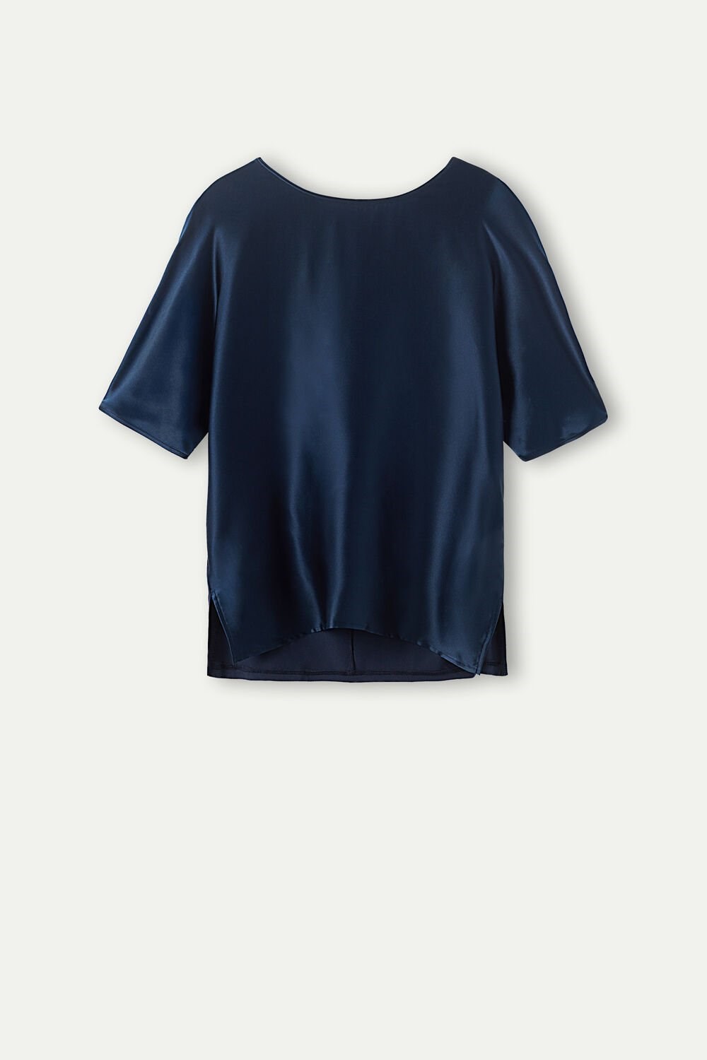 Blue - 1467 - Intense Blue Intimissimi Short Sleeve Silk and Modal Top | FXWRP4592