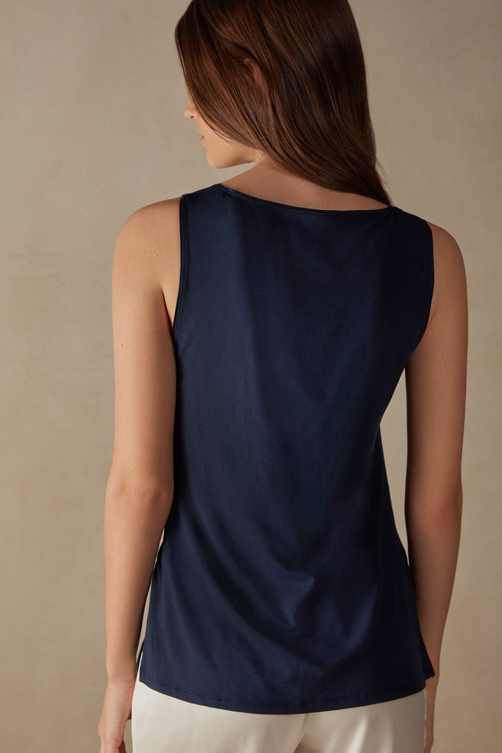 Blue - 1467 - Intense Blue Intimissimi Silk and Modal Tank Top | IUKNE2034