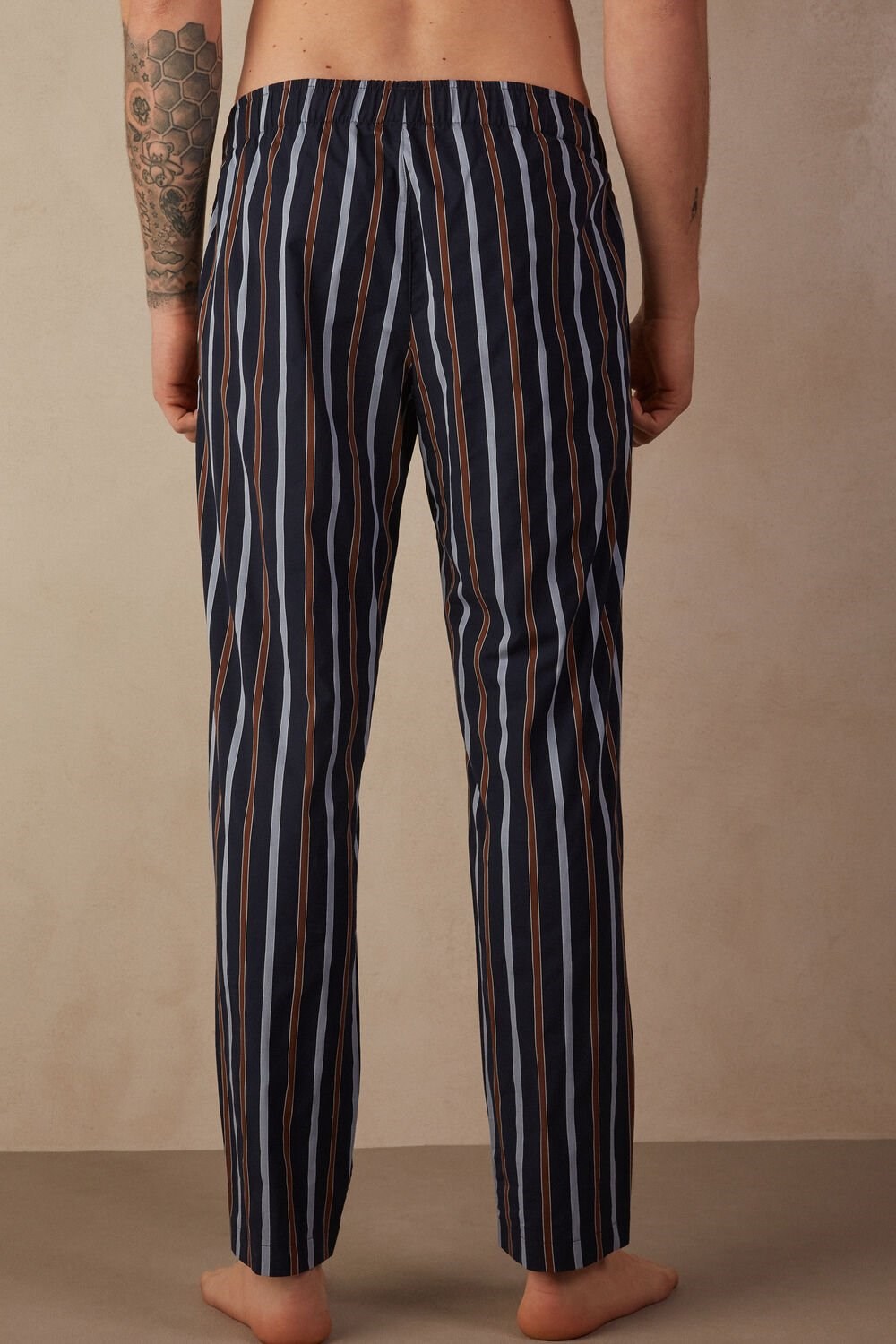 Blue - 167j - Blue Stripes Intimissimi Striped Full Length Pants in Plain-weave Cotton | ZFKCQ9241