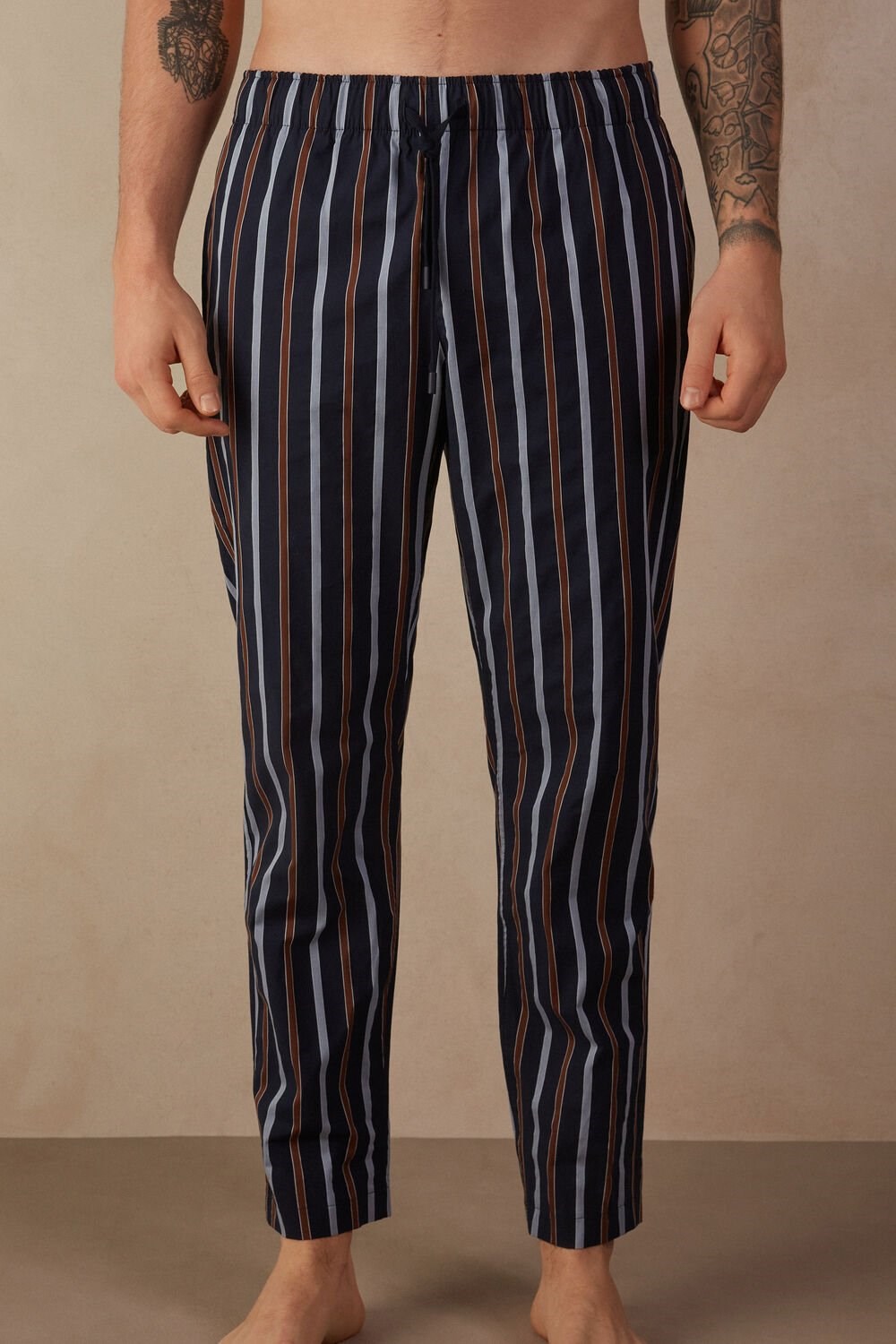 Blue - 167j - Blue Stripes Intimissimi Striped Full Length Pants in Plain-weave Cotton | ZFKCQ9241