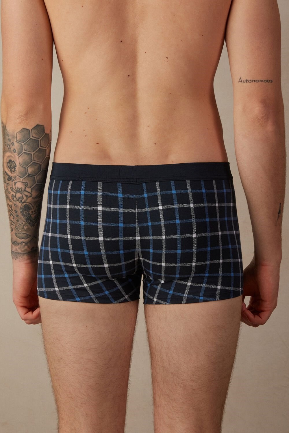 Blue - 169j - Blue Squares Intimissimi Blue Checkered Boxers in Stretch Supima® Cotton | RJTNS4092