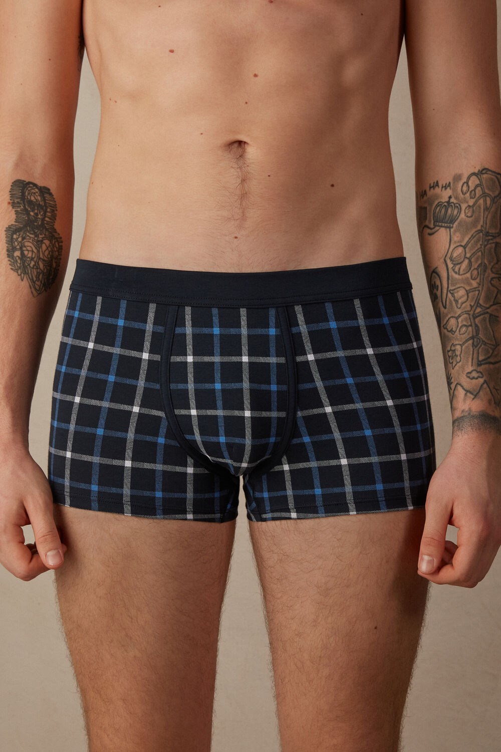 Blue - 169j - Blue Squares Intimissimi Blue Checkered Boxers in Stretch Supima® Cotton | RJTNS4092